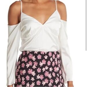 NWT WAYF White Satin Cold Shoulder Blouse